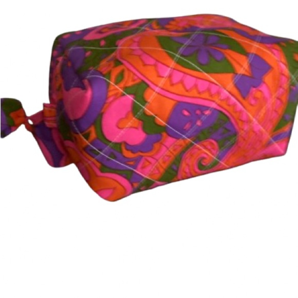 Colorful Quilted Zippered Everything Bag Bow 70's Print Orange Red Purple Pink